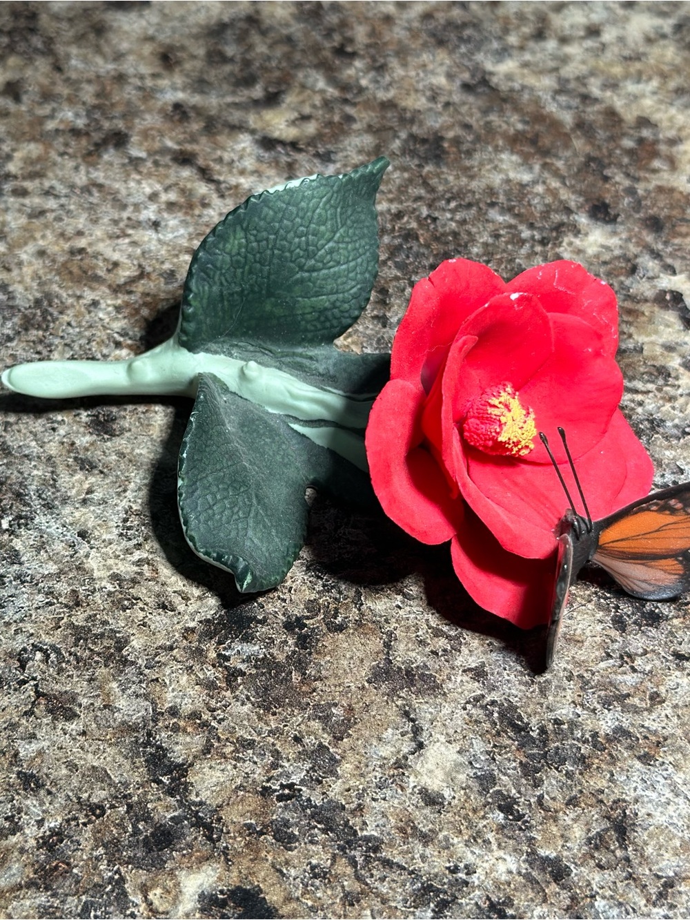 Red Rose and butterfly porcelain Capodimonte Style